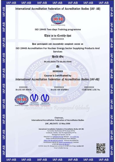 ISO 19443 ACCREDITATION FOR NUCLEAR ENERGY SECTOR SUPPLYING PRODUCTS AND SERVICES