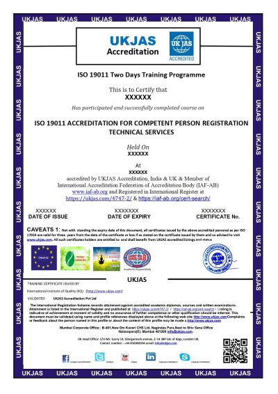 ISO 19011 ACCREDITATION FOR COMPETENT PERSON REGISTRATION TECHNICAL SERVICES
