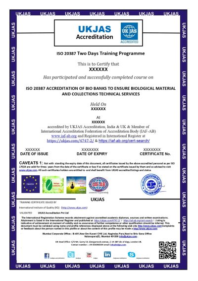 ISO 20387 ACCREDITATION OF BIO BANKS TO ENSURE BIOLOGICAL MATERIAL AND COLLECTIONS TECHNICAL SERVICES