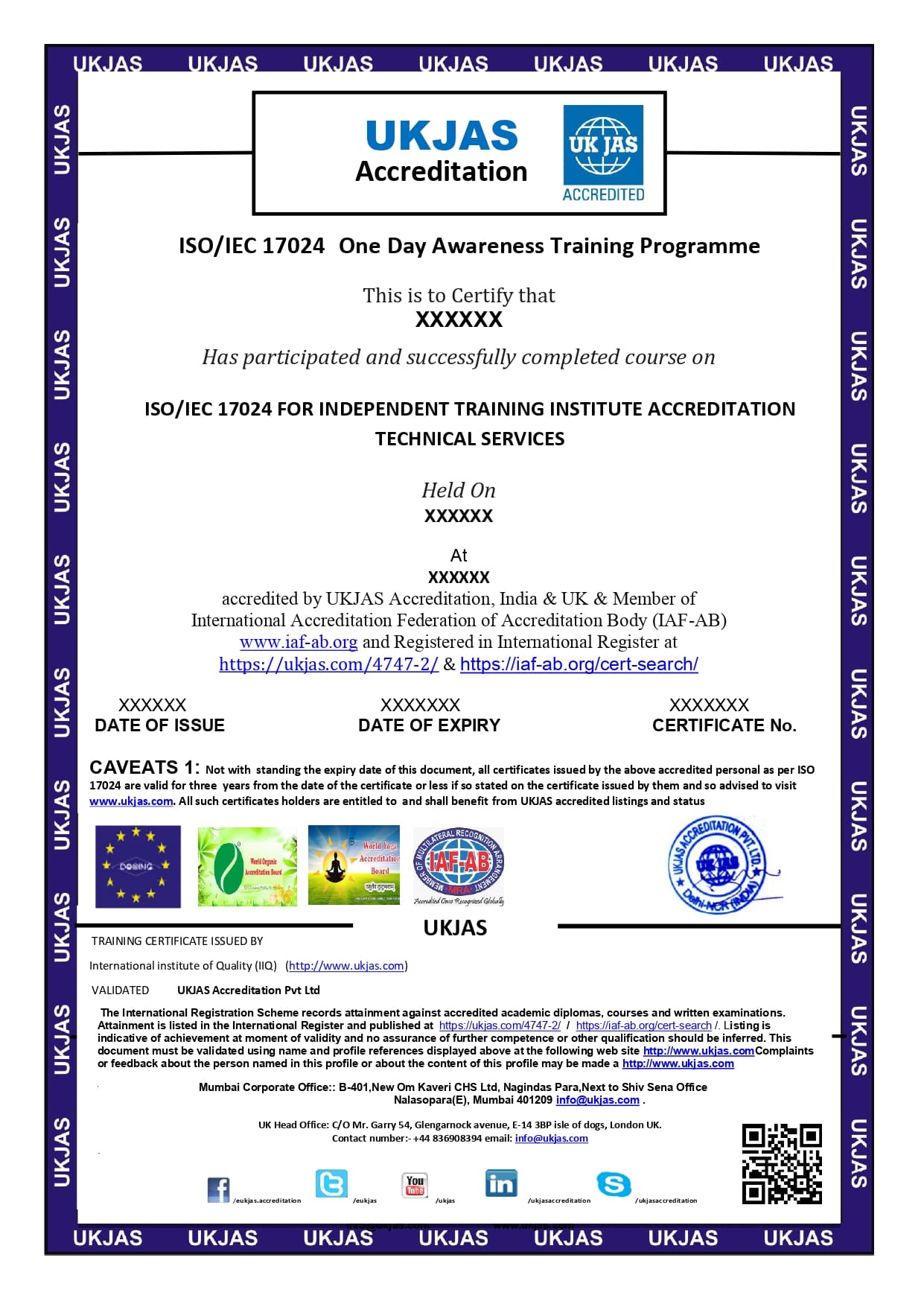 ISO/IEC 17024 FOR INDEPENDENT TRAINING INSTITUTE ACCREDITATION TECHNICAL SERVICES