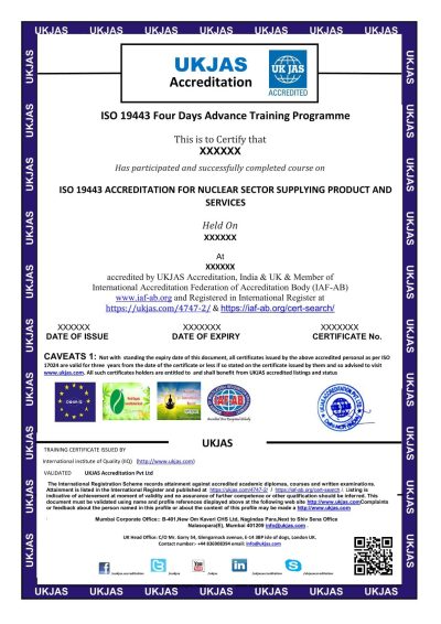 ISO 19443 ACCREDITATION FOR NUCLEAR SECTOR SUPPLYING PRODUCT AND SERVICES