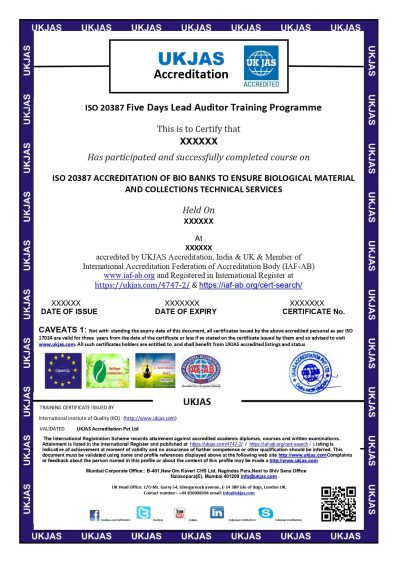ISO 20387 ACCREDITATION OF BIO BANKS TO ENSURE BIOLOGICAL MATERIAL AND COLLECTIONS TECHNICAL SERVICES