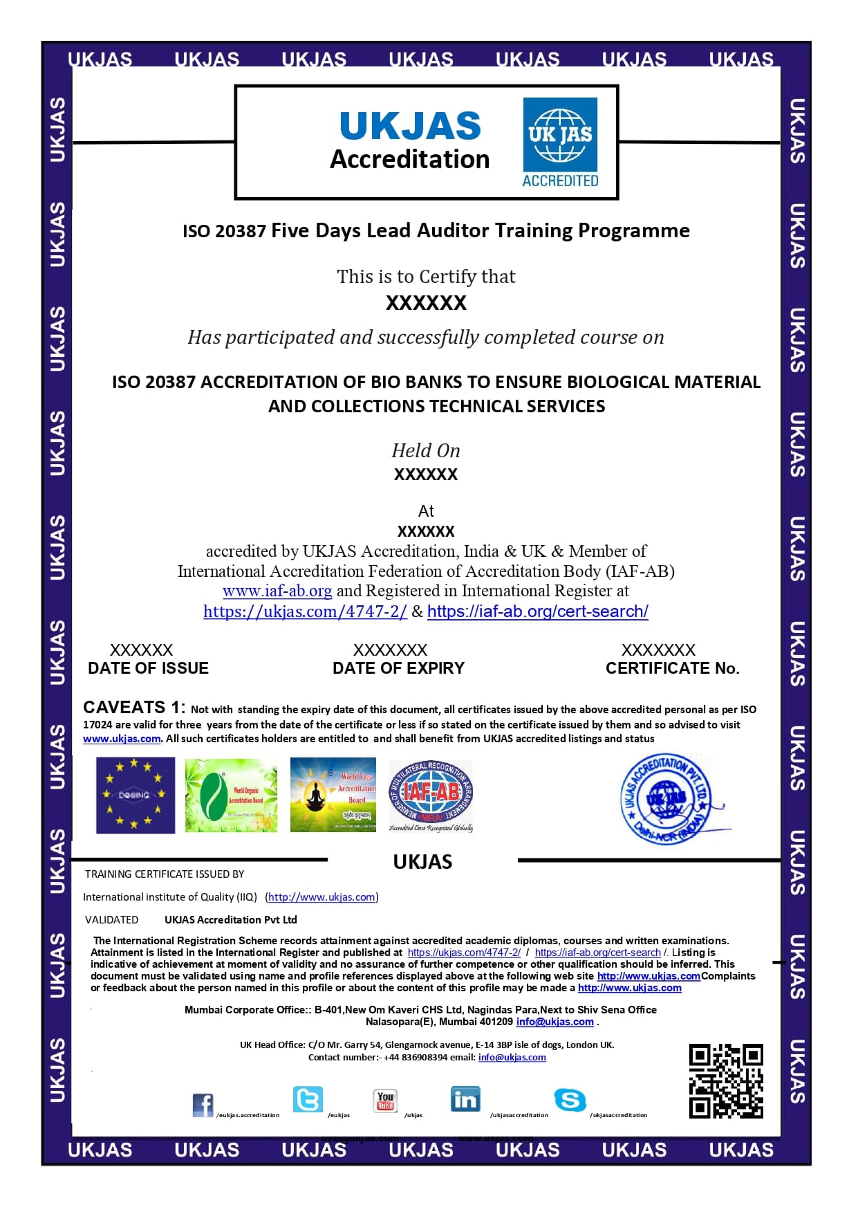 ISO 20387 ACCREDITATION OF BIO BANKS TO ENSURE BIOLOGICAL MATERIAL AND COLLECTIONS TECHNICAL SERVICES