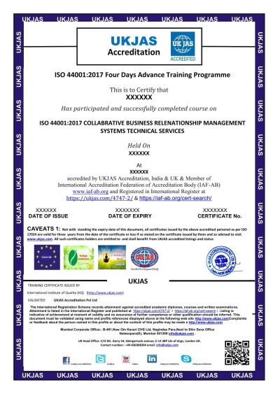 ISO 44001:2017 COLLABRATIVE BUSINESS RELENATIONSHIP MANAGEMENT SYSTEMS TECHNICAL SERVICES