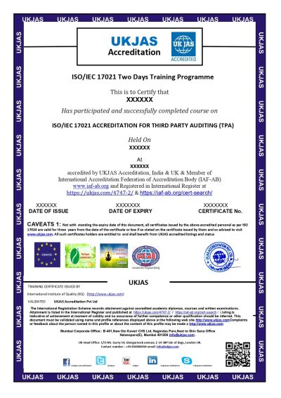 ISO/IEC 17021 ACCREDITATION FOR THIRD PARTY AUDITING (TPA)