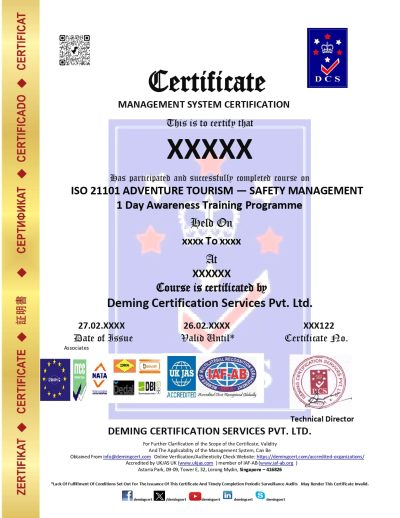ISO 21101 ADVENTURE TOURISM — SAFETY MANAGEMENT