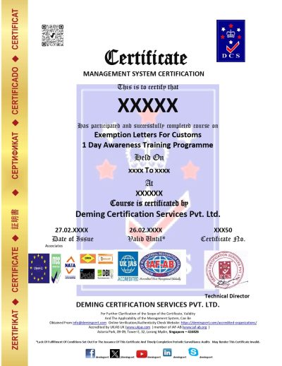 EXEMPTION LETTERS FOR CUSTOMS